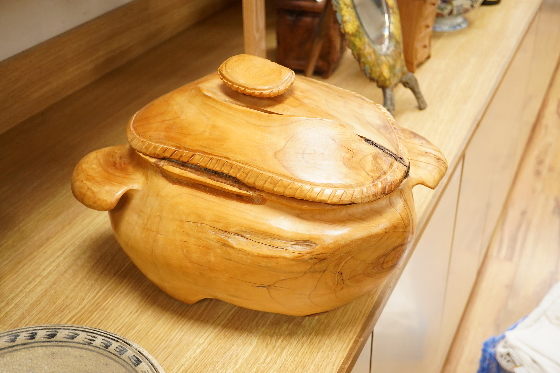 Pierre Decorse (b.1953), a large naturalistically modelled lidded jar with twin handles, approximately 49cm wide